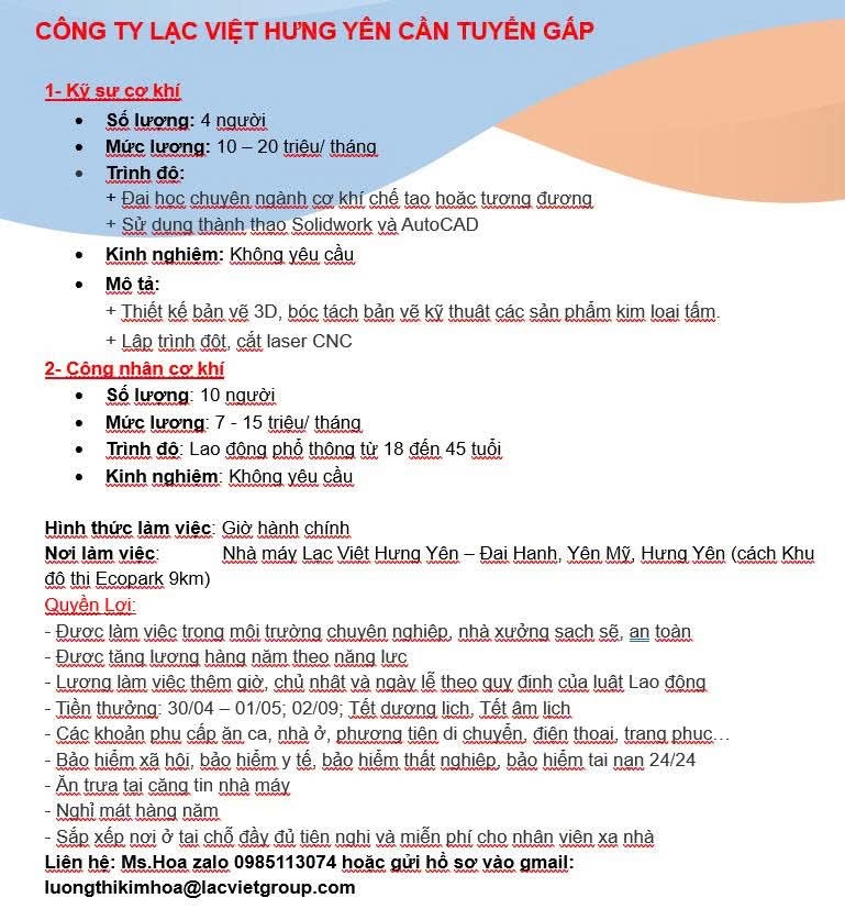 công ty cổ phần lạc việt hưng yên
công ty chuyên buôn bán máy móc thiết bị y tế, đo lường.
 image