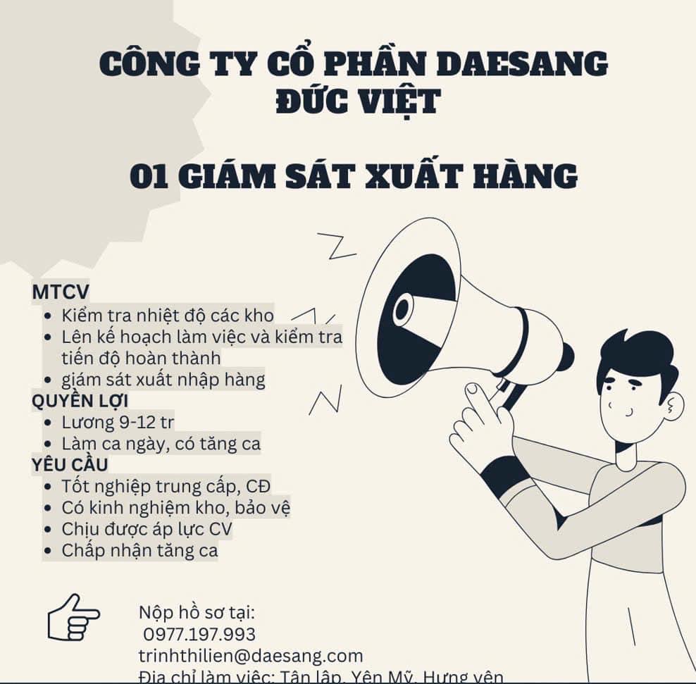 công ty cổ phần daesang đức việt hình ảnh tuyển dụng