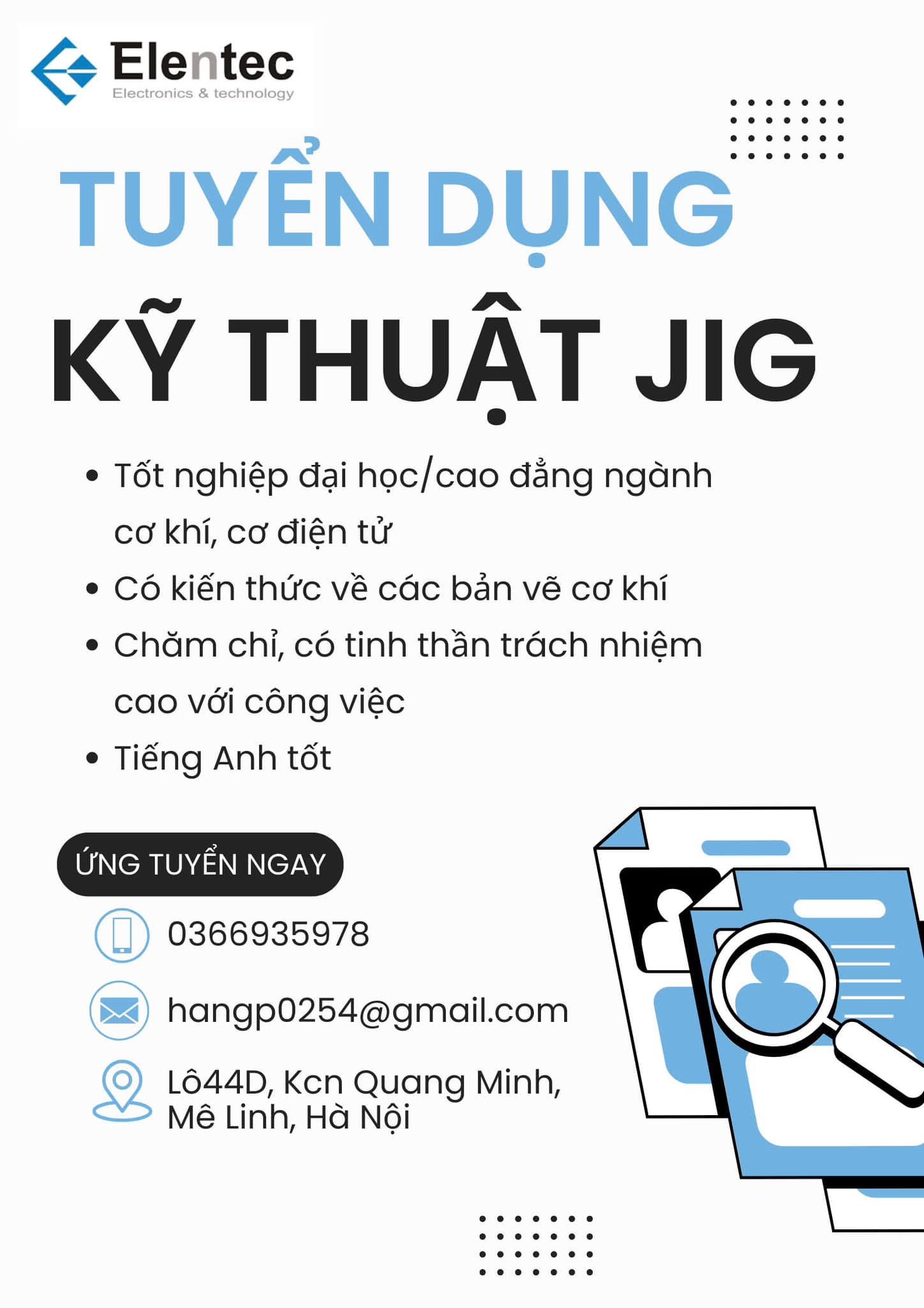 công ty TNHH energy elentec việt nam
công ty có 100% vốn nước ngoài.
chuyên sản xuất linh kiện điện tử
 image