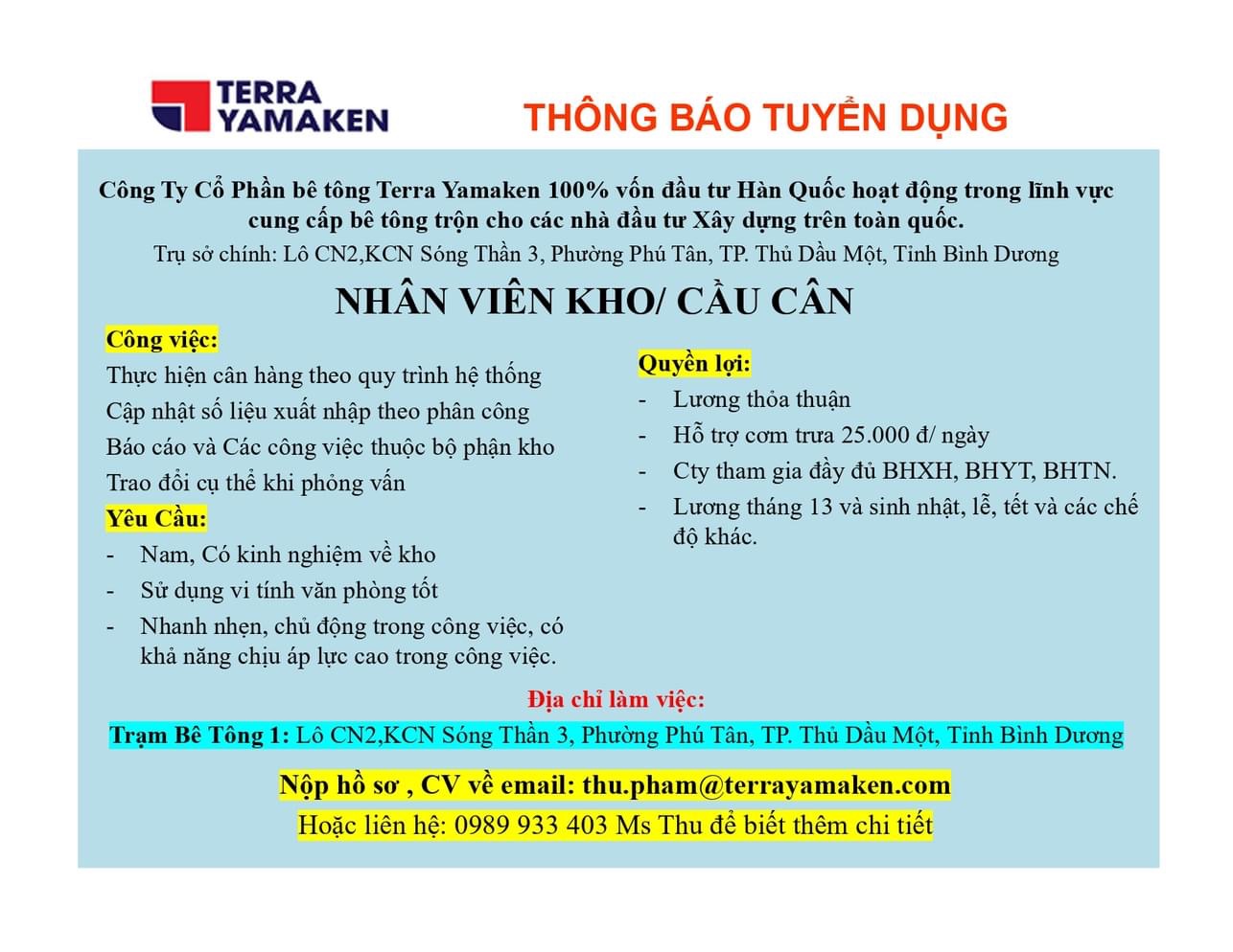 công ty cổ phần bê tông terra yamaken hình ảnh tuyển dụng