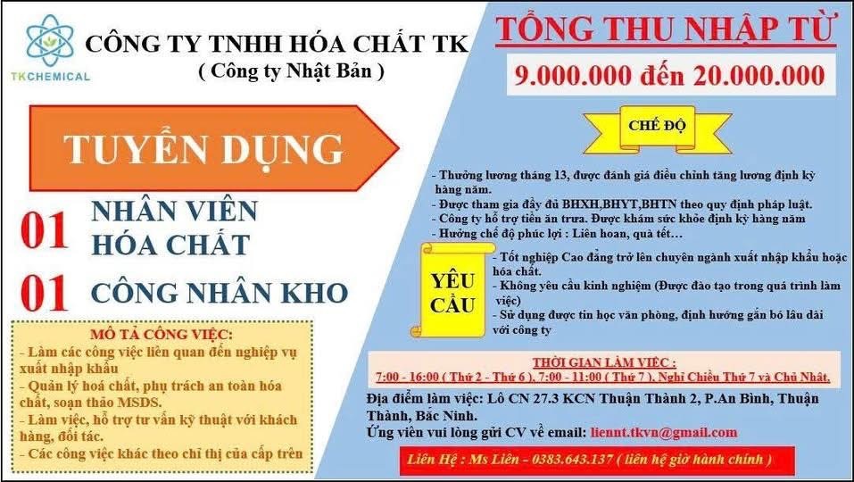 công ty TNHH hoá chất tk
công ty có 100% vốn nhật bản
chuyên sản xuất hoá chất trong ngành xi mạ, nước thải, image