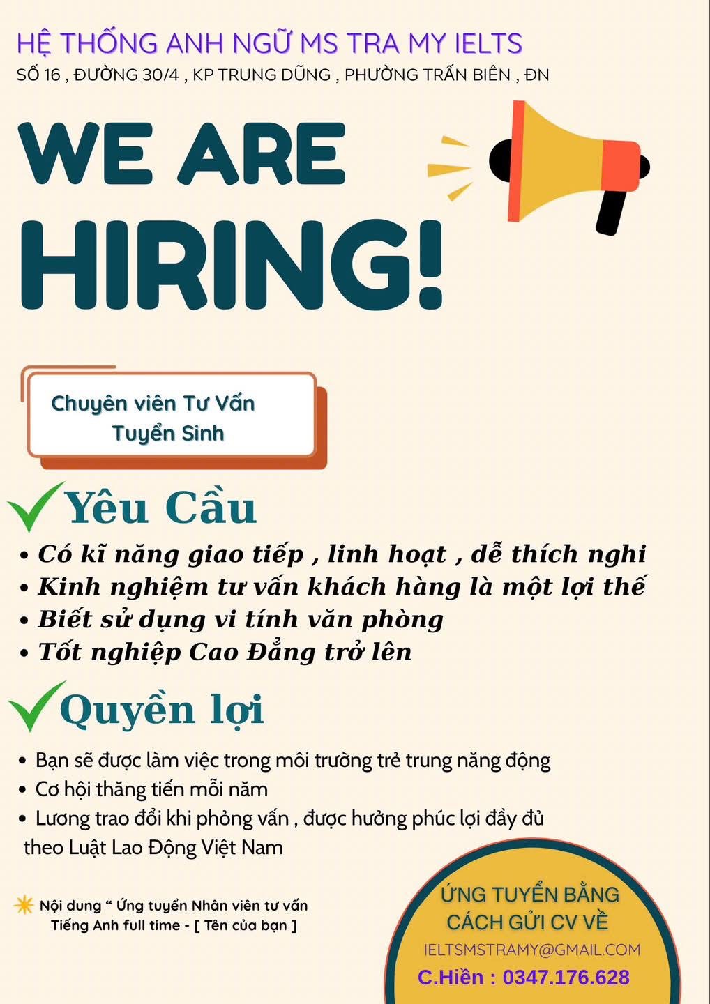 hệ thống anh ngữ ms tra my ielts hình ảnh tuyển dụng