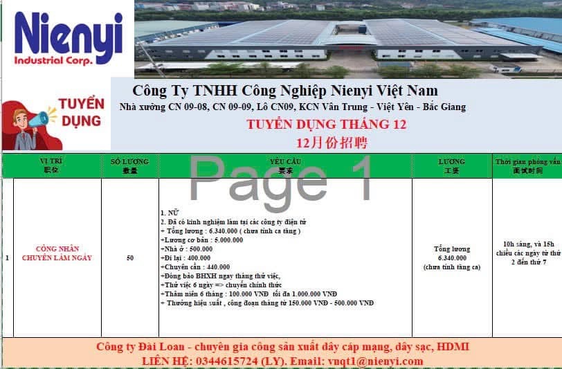 công ty TNHH công nghiệp nienyi việt nam hình ảnh tuyển dụng