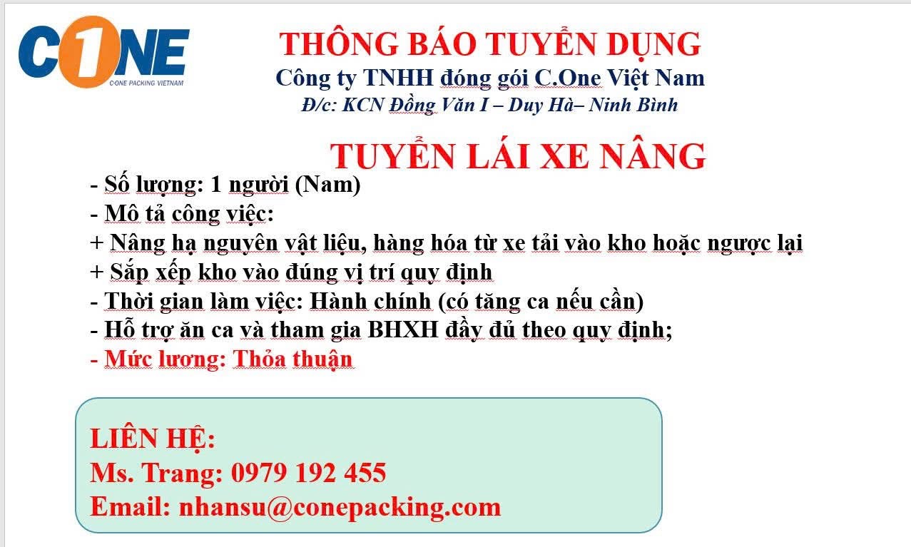 công ty TNHH đóng gói C.One việt nam hình ảnh tuyển dụng