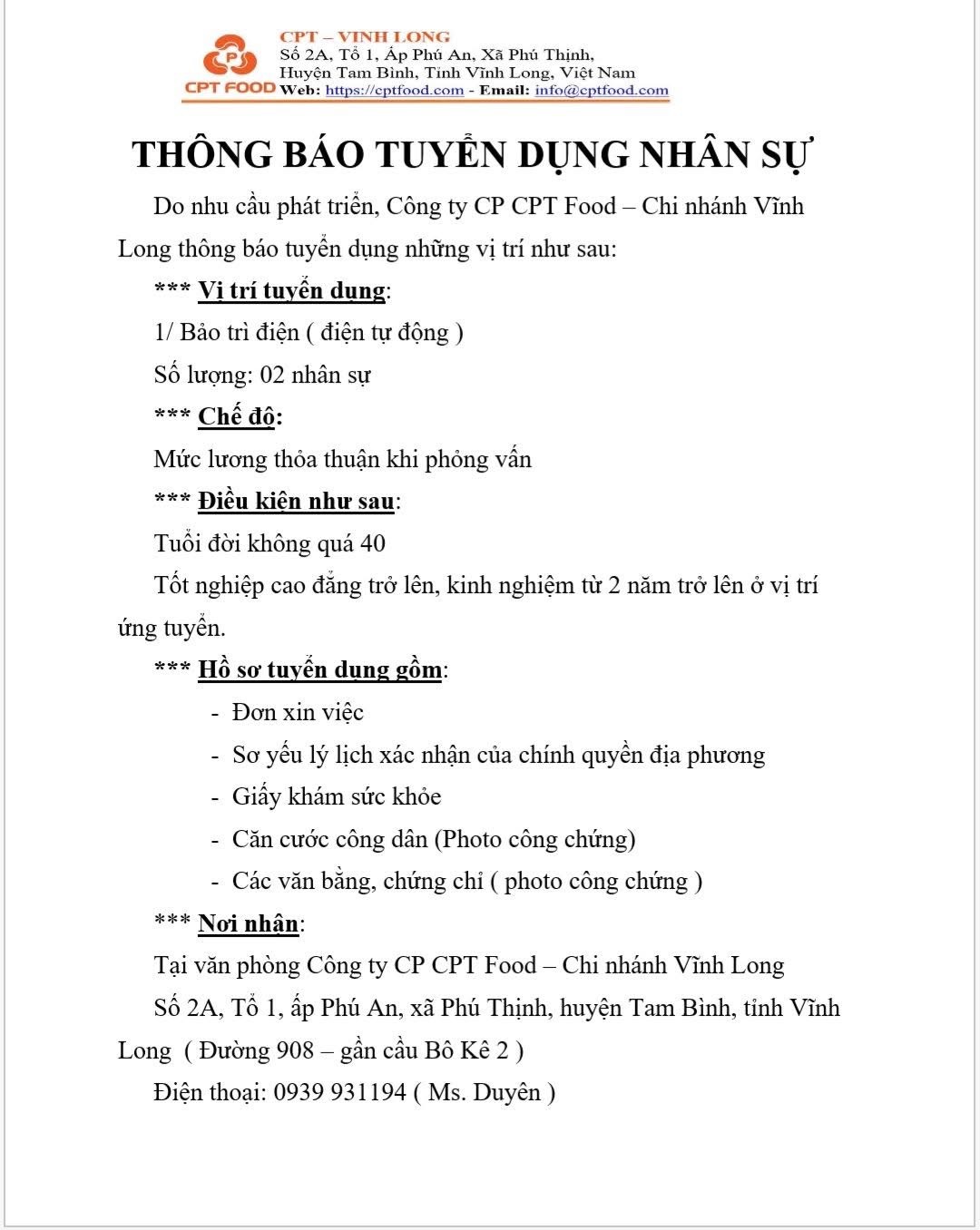 công ty cổ phần cpt food- chi nhánh vĩnh long
công ty chuyên chế biến rau củ quả image