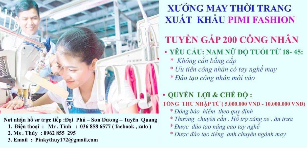 xưởng may thời trang xuất khẩu pimi fashion hình ảnh tuyển dụng