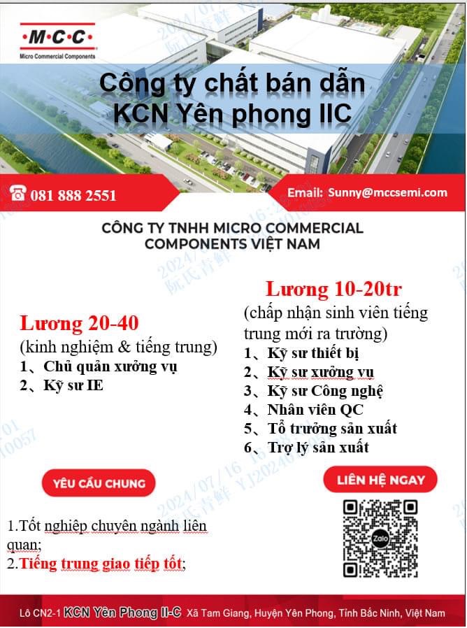 công ty TNHH micro commercial components việt nam
công ty có 100% vốn nước ngoài.
công ty chuyên sản xuất chất bán dẫn. image