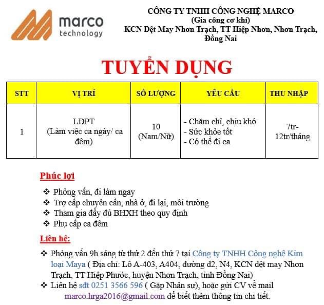 công ty TNHH công nghiệp marco hình ảnh tuyển dụng