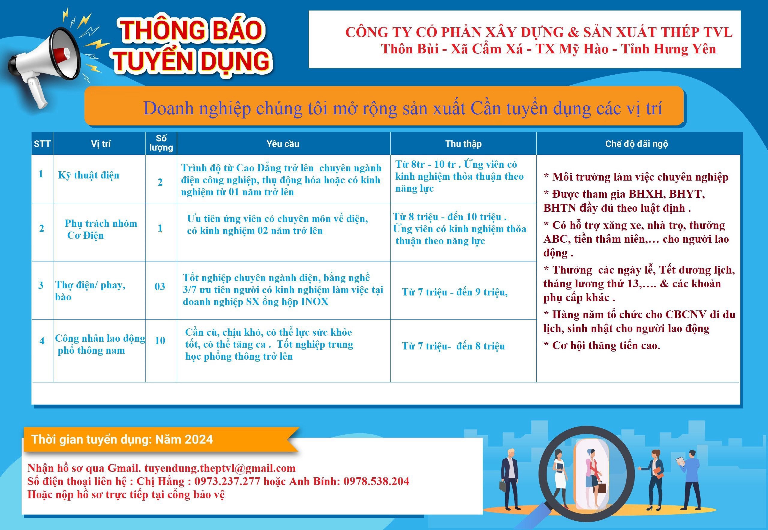 công ty cổ phần xây dựng và sản xuất thép tvl hình ảnh tuyển dụng