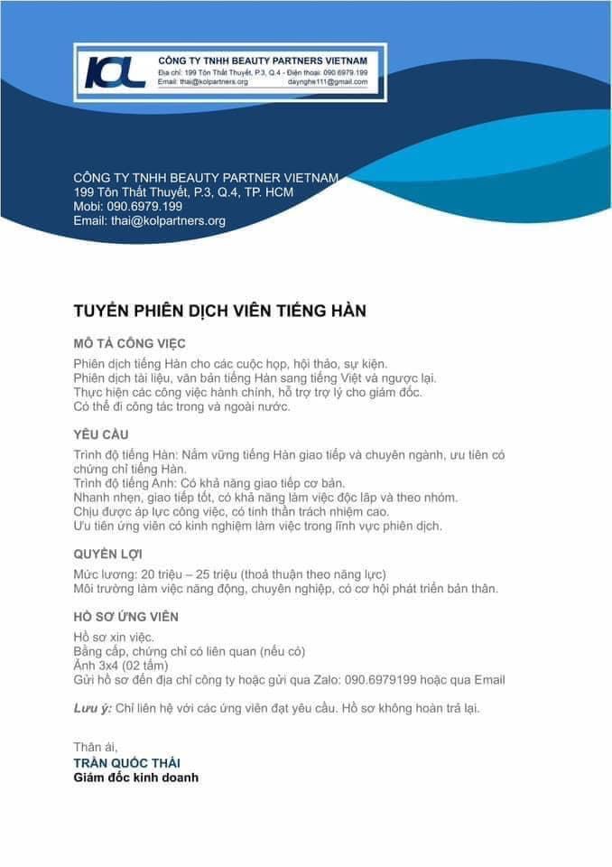 công ty TNHH beaty partner việt nam hình ảnh tuyển dụng