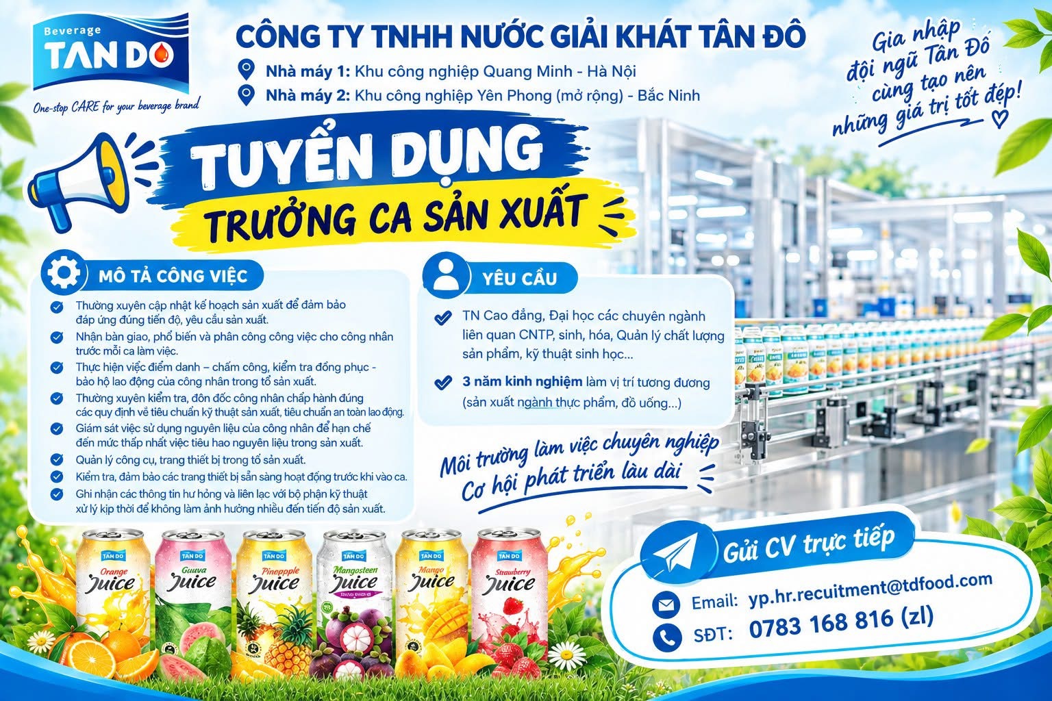 công ty TNHH nước giải khát tân đô hình ảnh tuyển dụng