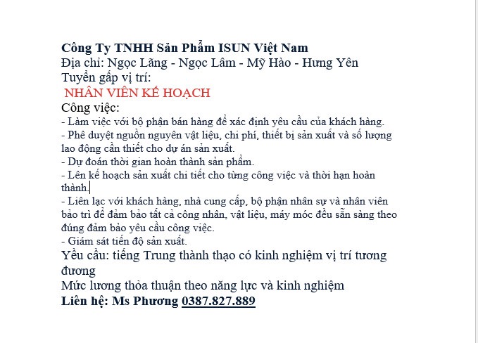 công ty TNHH sản phẩm isun việt nam hình ảnh tuyển dụng