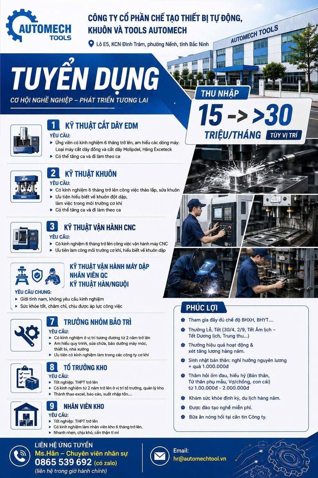 công ty cổ phần chế tạo thiết bị tự động khuôn và tools automech hình ảnh tuyển dụng