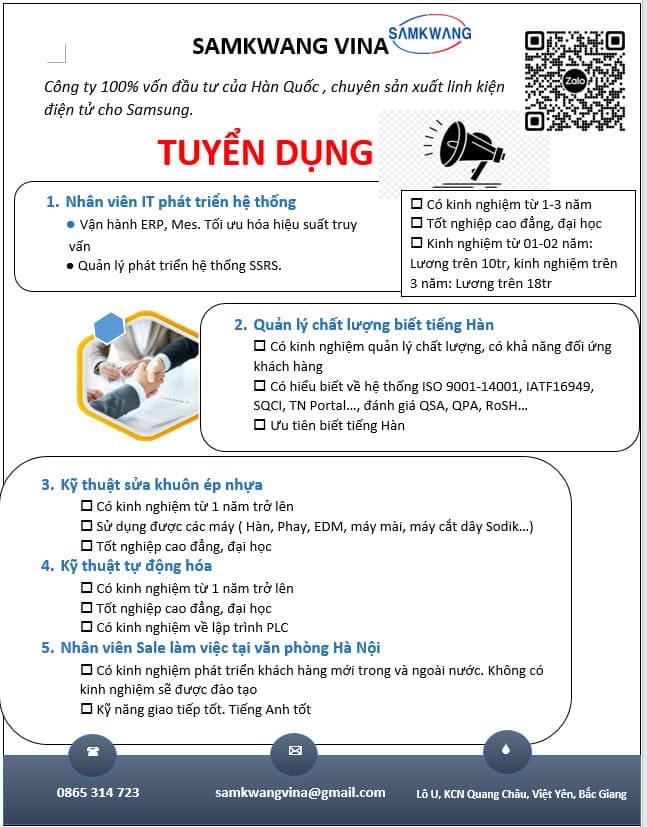 công ty TNHH samkwang vina hình ảnh tuyển dụng