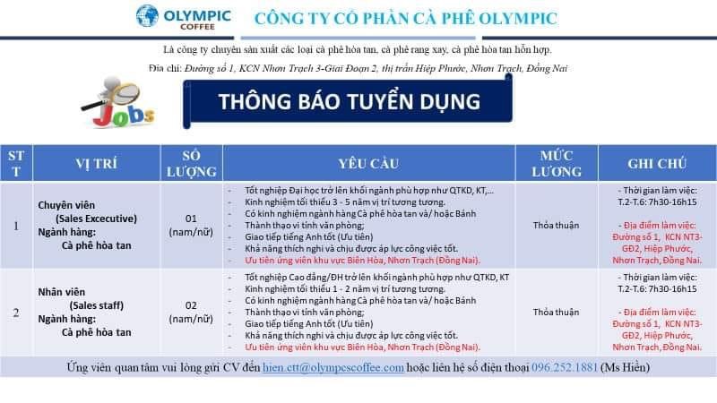 công ty cổ phần cà phê olympic hình ảnh tuyển dụng