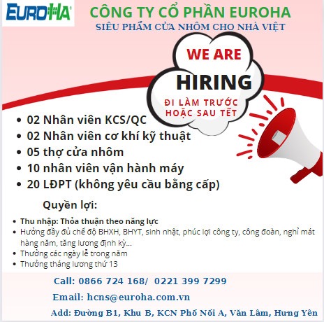 công ty cổ phần euroha hình ảnh tuyển dụng