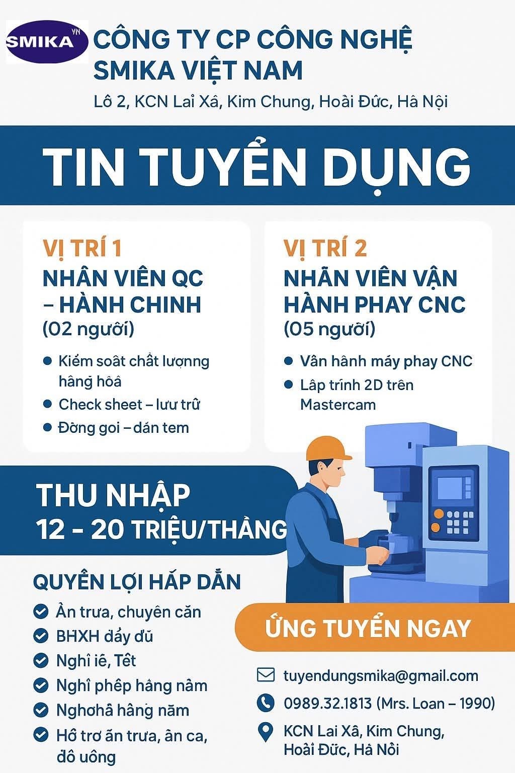 công ty cổ phần công nghệ smika việt nam
công ty chuyên gia công cơ khí chính xác.
 image