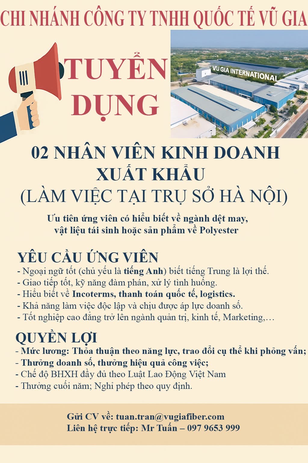 chi nhánh công ty TNHH quốc tế vũ gia
văn phòng hà nội.
công ty chuyên sản xuất và xuất khẩu sơ sợ tái chế image