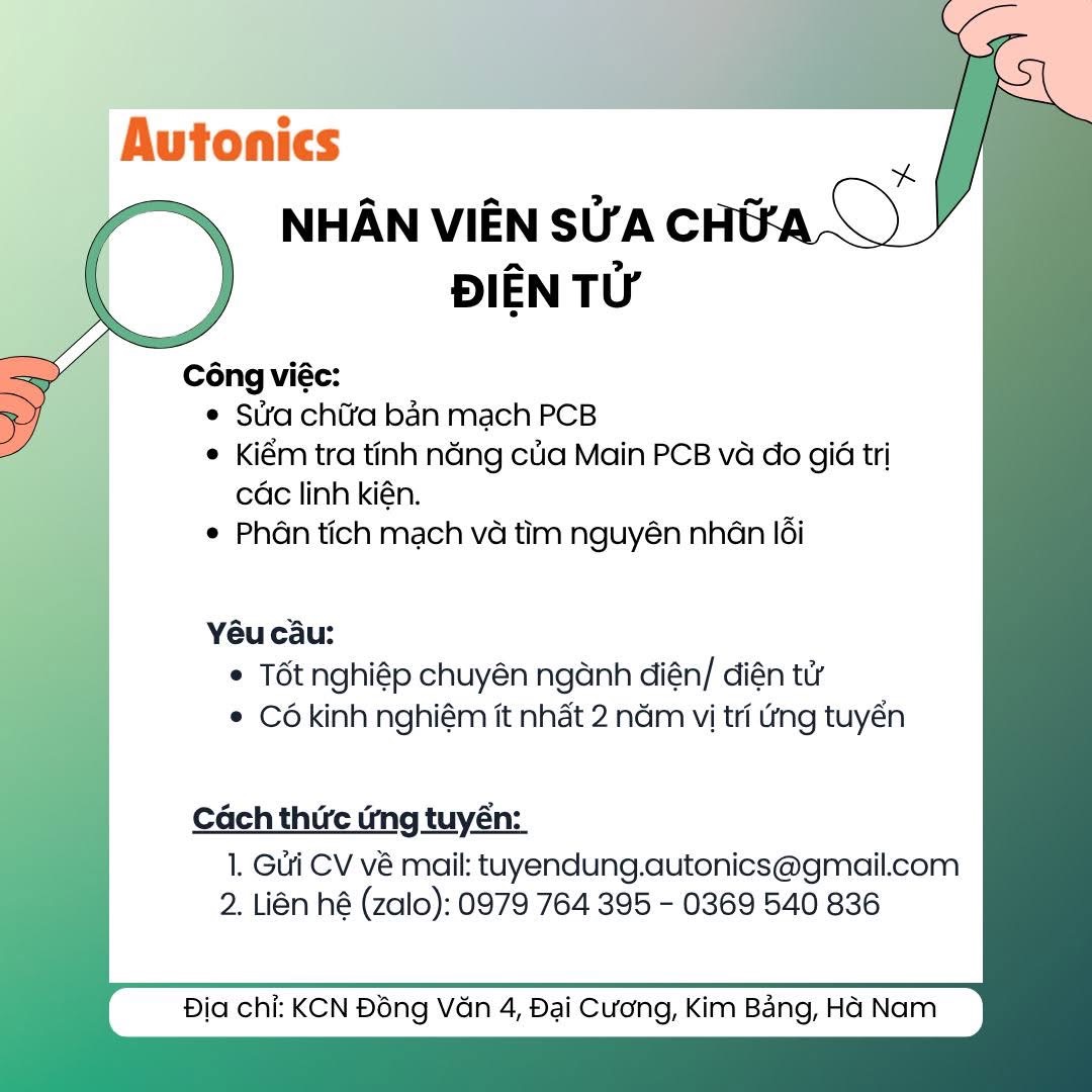công ty TNHH autonics vnm
công ty có 100% vốn hàn quốc
chuyên sản xuất linh kiện điện tử image