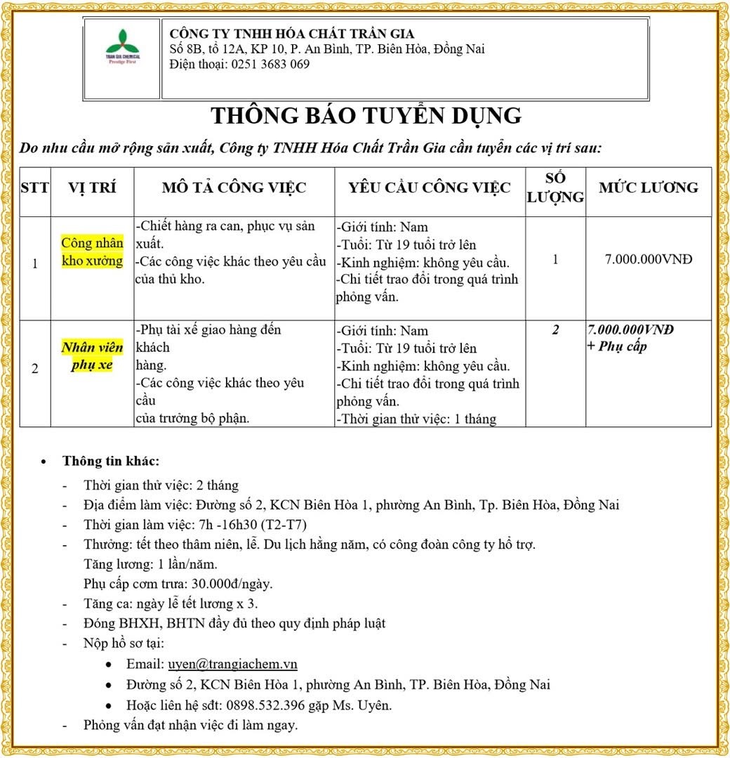 công ty TNHH hoá chất trần gia
công ty chuyên sản xuất hoá chất cơ bản, hoá chất sử lý nước thái. image