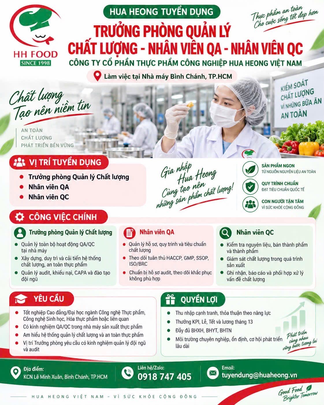 công ty cổ phần thực phẩm công nghiệp hua heong việt nam hình ảnh tuyển dụng