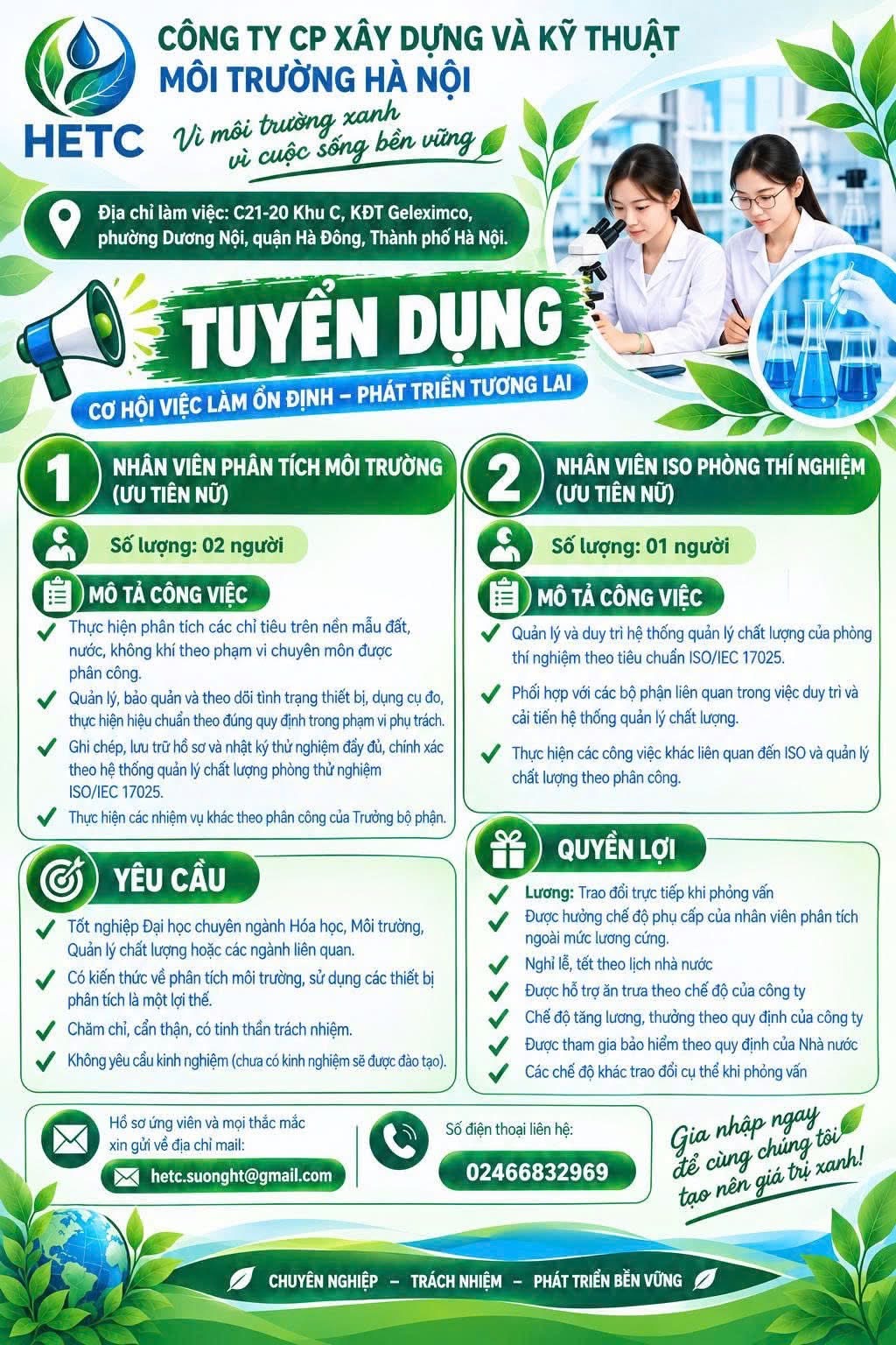 công ty cổ phần xây dựng và kỹ thuật môi trường hà nội hình ảnh tuyển dụng