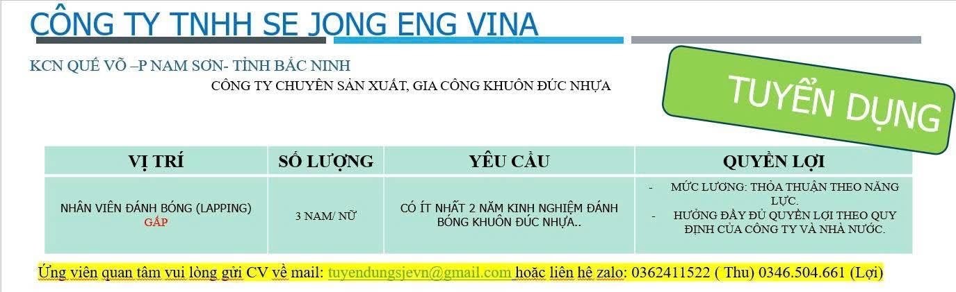công ty TNHH se jong eng vina hình ảnh tuyển dụng