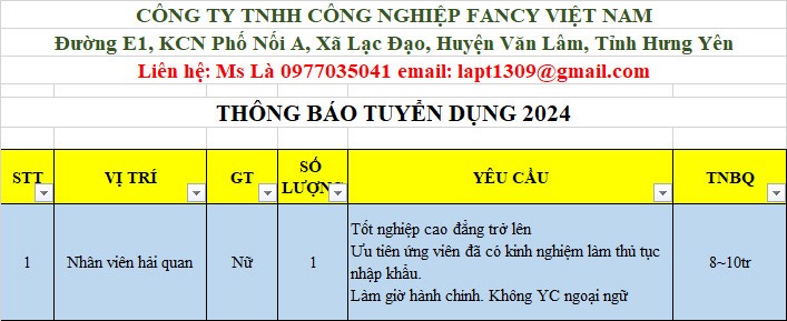 công ty TNHH công nghiệp fancy việt nam hình ảnh tuyển dụng