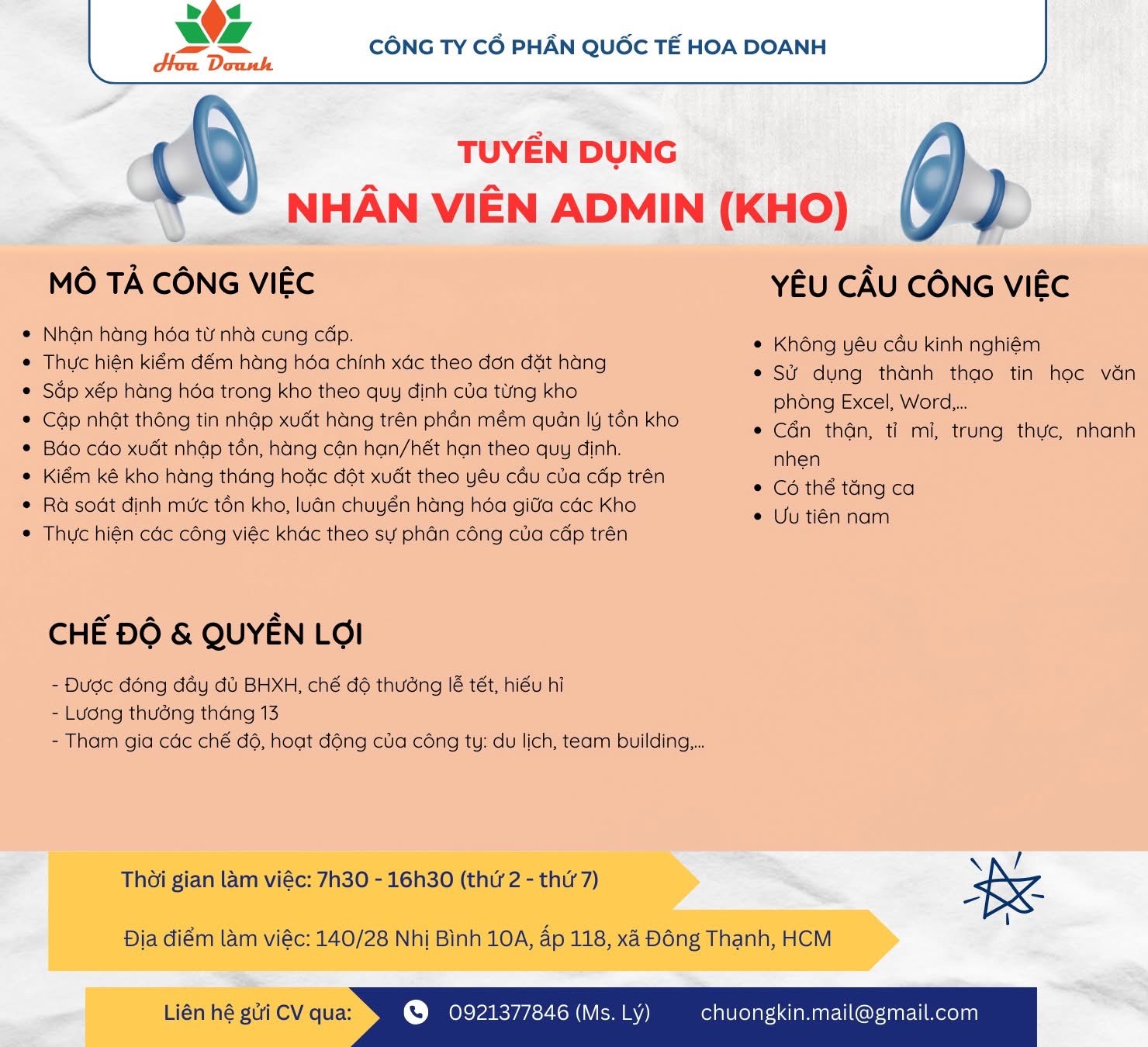 công ty cổ phần quốc tế hoa danh hình ảnh tuyển dụng