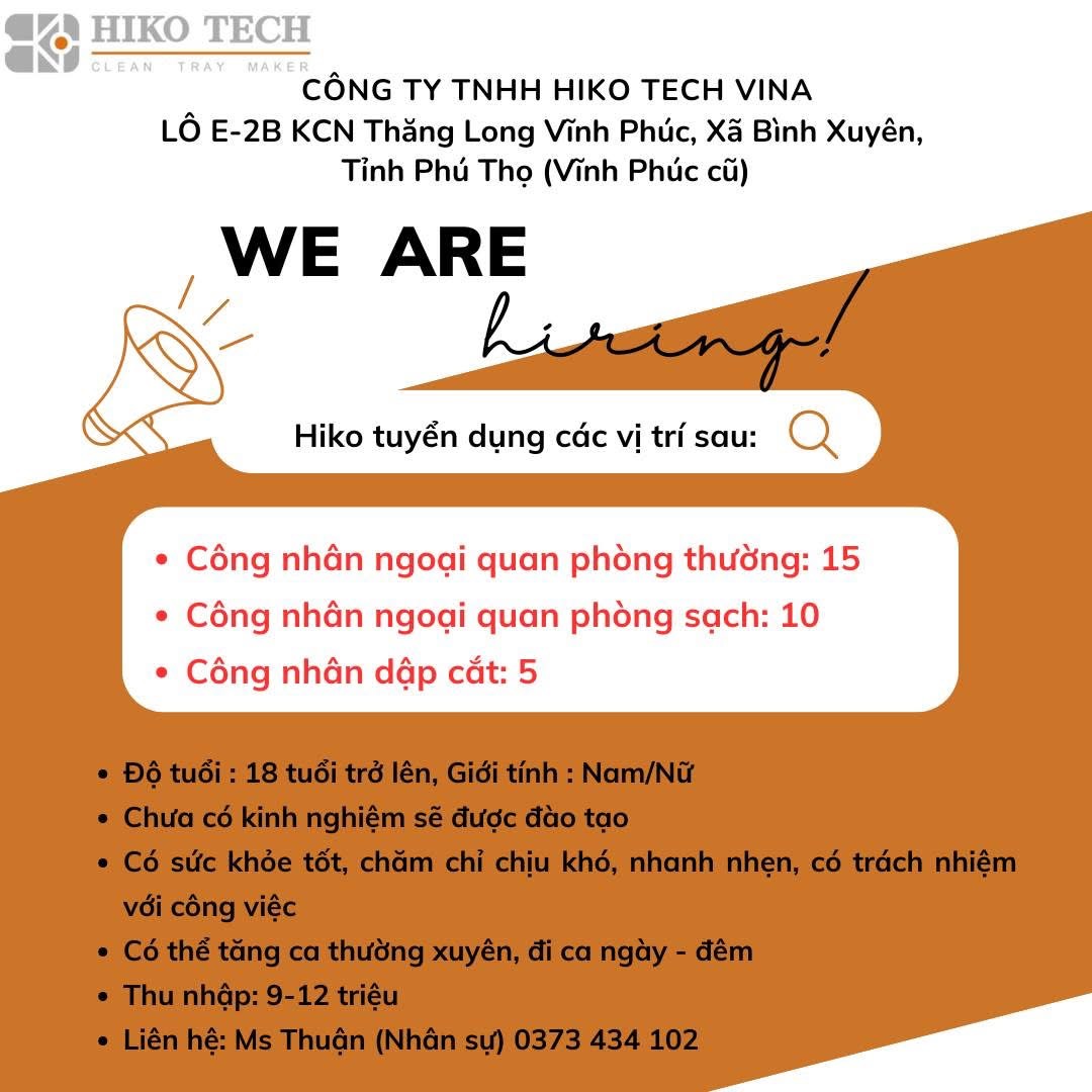 công ty TNHH hiko tech vina
công ty có 100% vốn hàn quốc.
Chuyên sản xuất các sản phẩm platics image