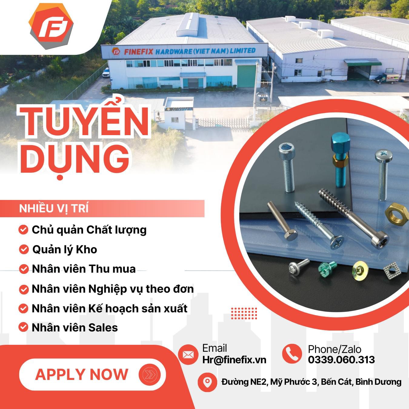 công ty TNHH ngũ kim finefix việt nam
công ty mới thành lập. có 100% vốn nước ngoài
chuyên sản xuất bu long. image