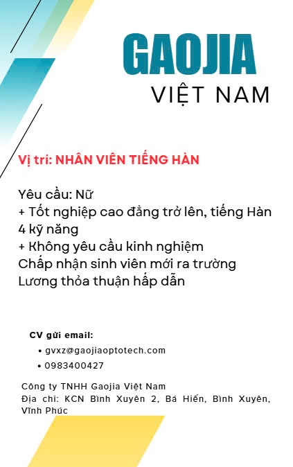 công ty TNHH gaojia optoeletronic technology việt nam hình ảnh tuyển dụng