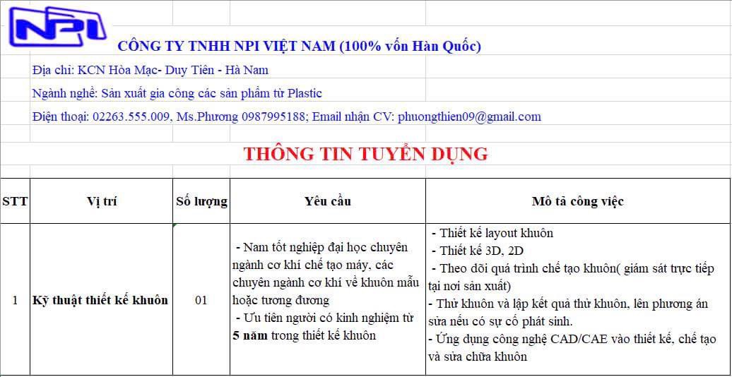 công ty TNHH npi việt nam hình ảnh tuyển dụng