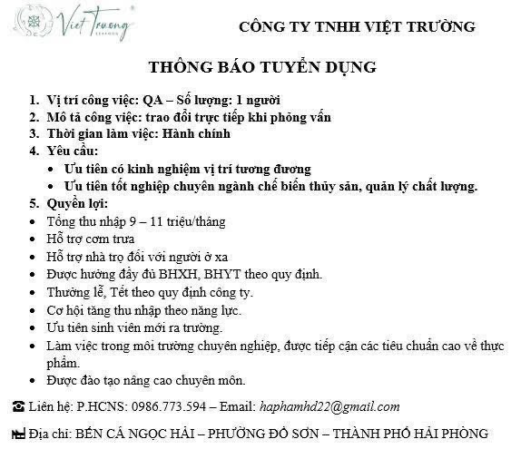 công ty TNHH việt trường hình ảnh tuyển dụng
