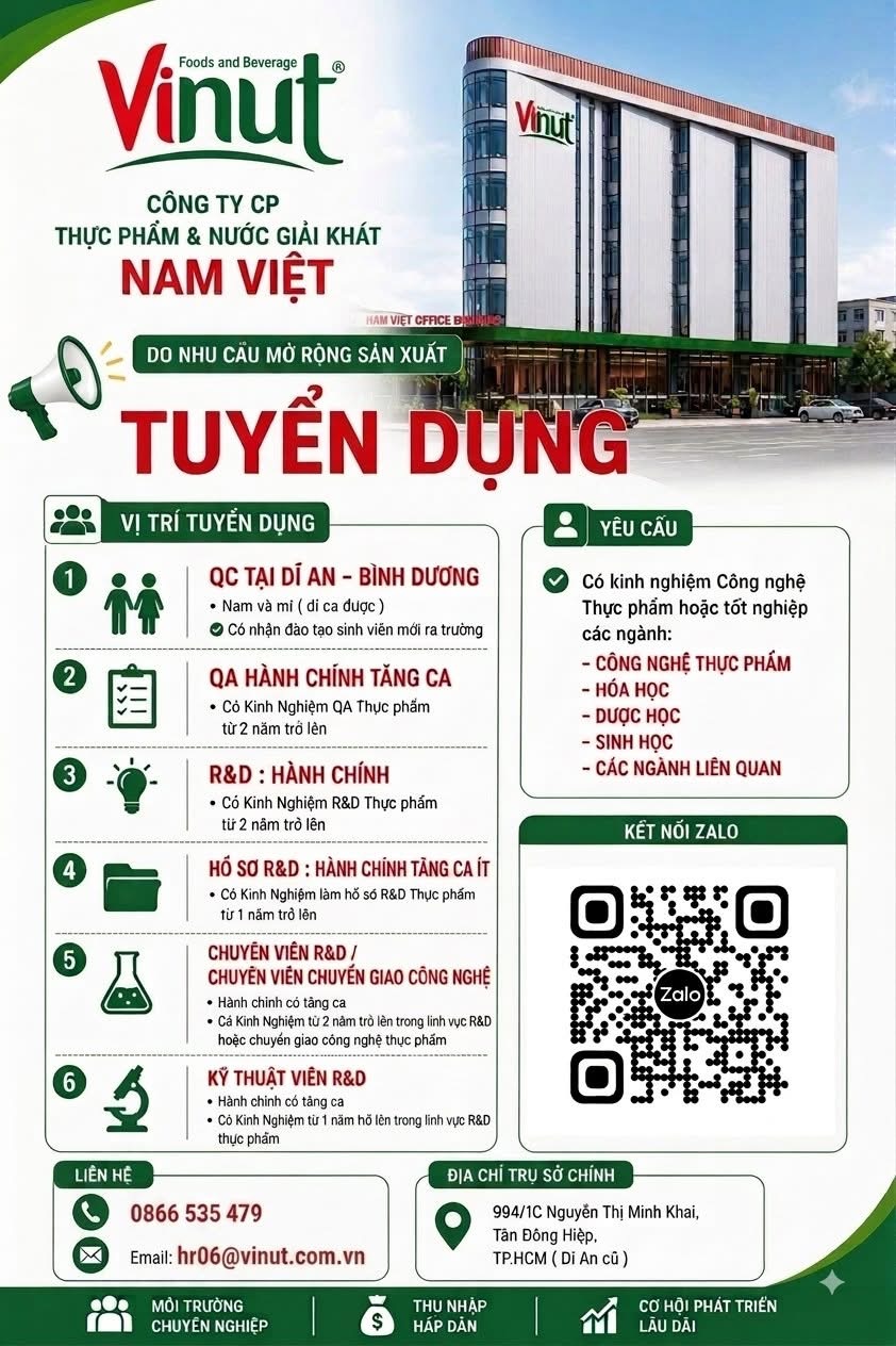 công ty cổ phần thực phẩm và nước giải khát nam việt hình ảnh tuyển dụng