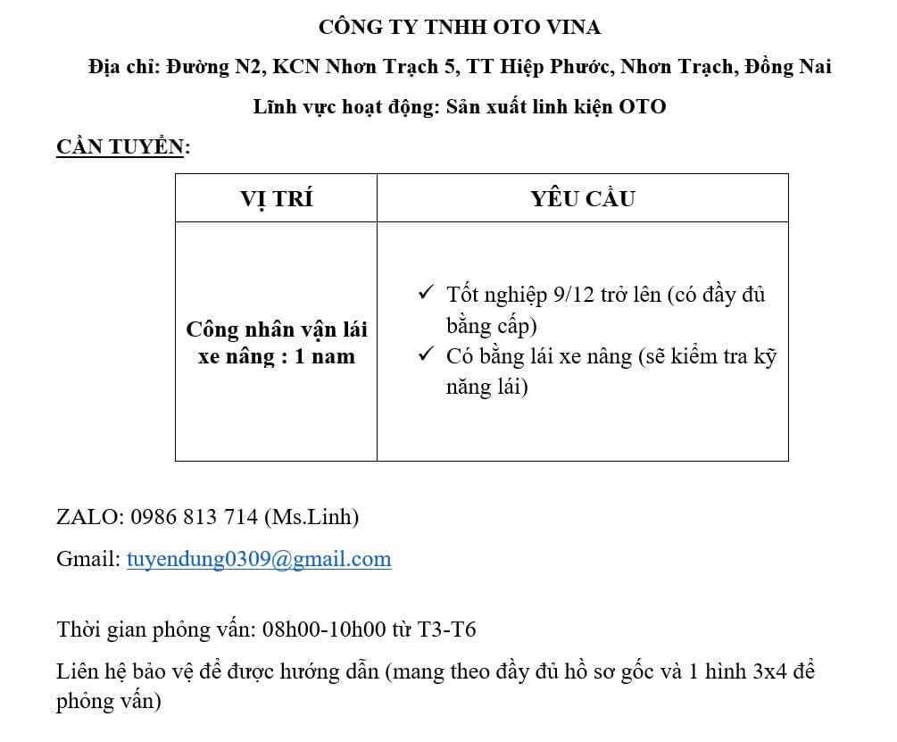 công ty TNHH ô tô vina hình ảnh tuyển dụng