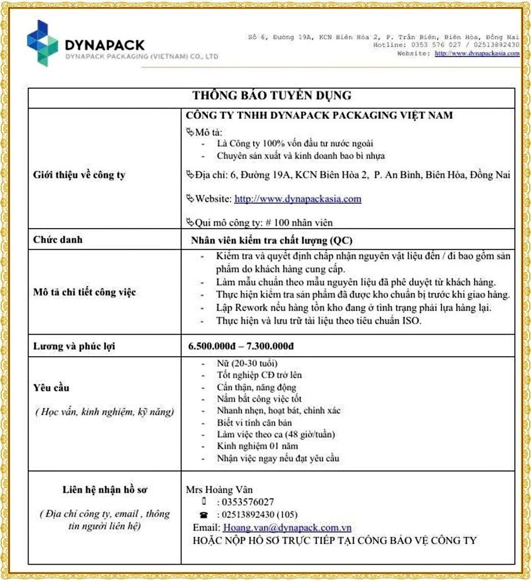 công ty TNHH dynapack packging việt nam
công ty có 100% vốn nước ngoài
chuyên sản xuất bao bì nhựa. image