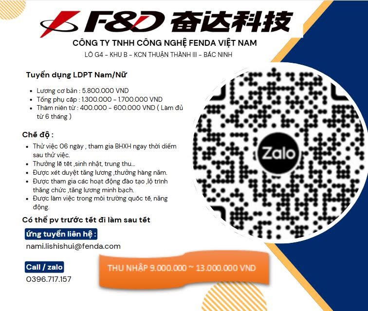 công ty TNHH công nghệ feda việt nam hình ảnh tuyển dụng