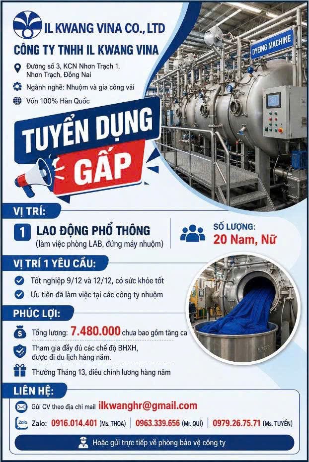công ty TNHH il kwang vina hình ảnh tuyển dụng
