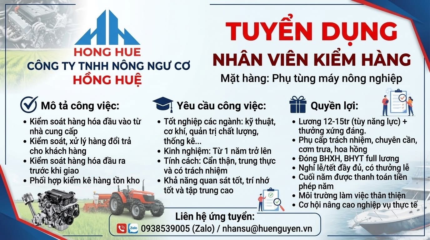 công ty TNHH nông ngư cơ hồng huệ hình ảnh tuyển dụng