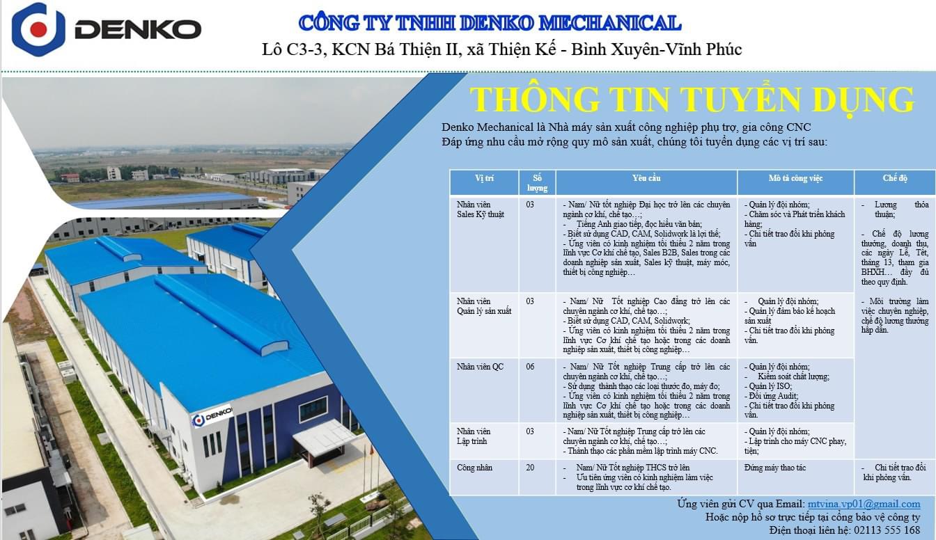 công ty TNHH denko mechanical hình ảnh tuyển dụng