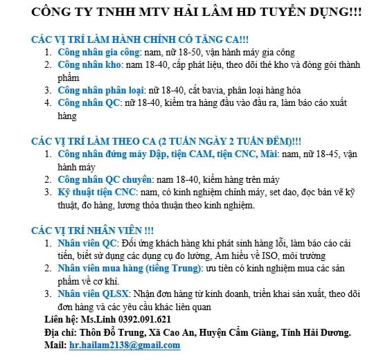 công ty TNHH MTV hải lâm hình ảnh tuyển dụng