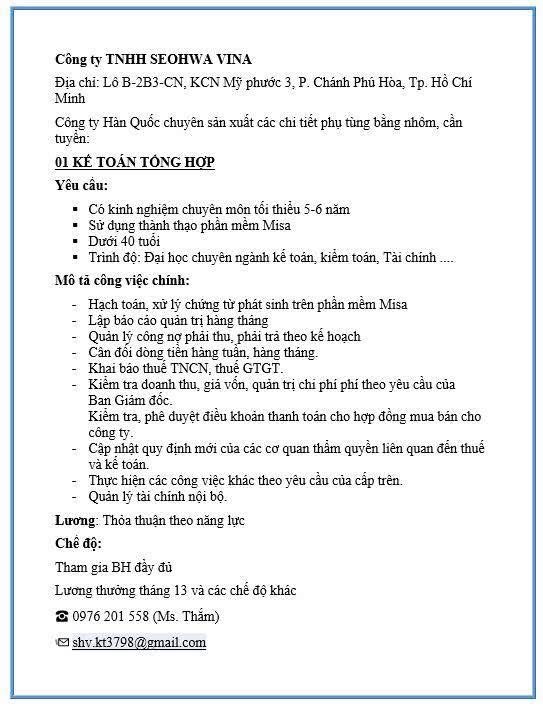 công ty TNHH seohwa vina
công ty có 100% vốn hàn quốc.
chuyên sản xuất phụ tùng bằng nhôm image