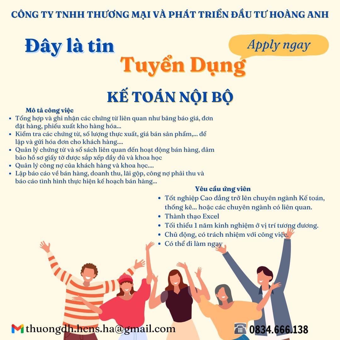 công ty TNHH thương mại và phát triển đầu tư hoành anh hình ảnh tuyển dụng