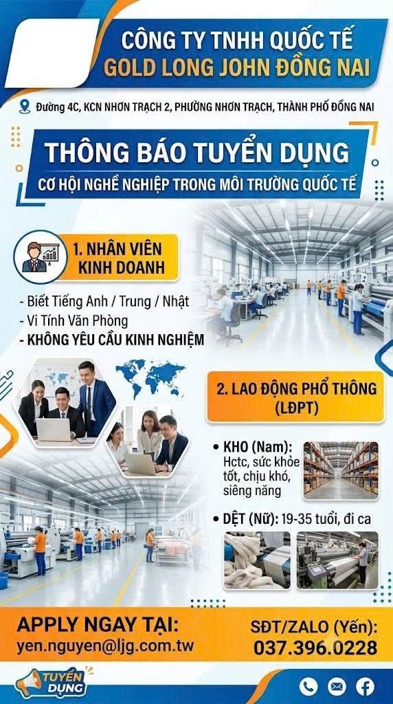 công ty TNHH quốc tế gold long john đồng nai hình ảnh tuyển dụng