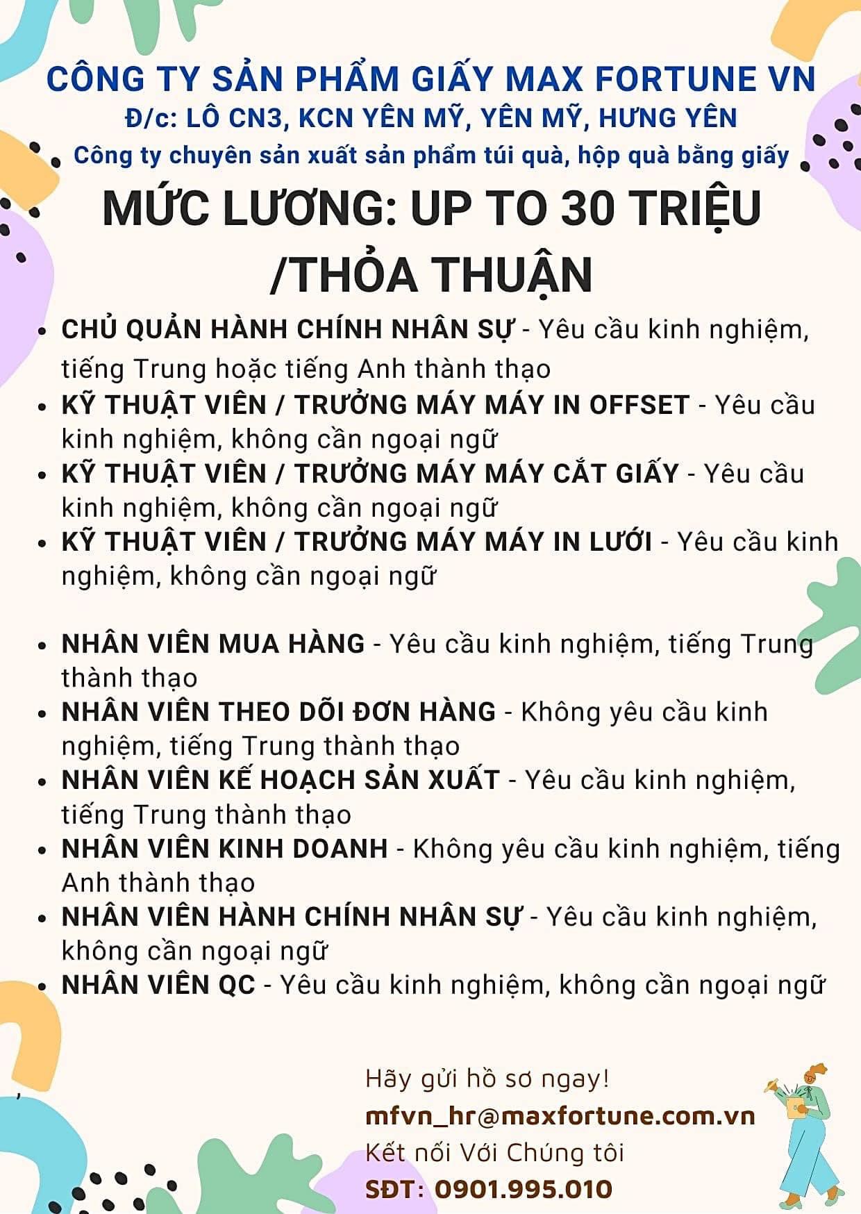 công ty sản phẩm giấy max fortune việt nam hình ảnh tuyển dụng