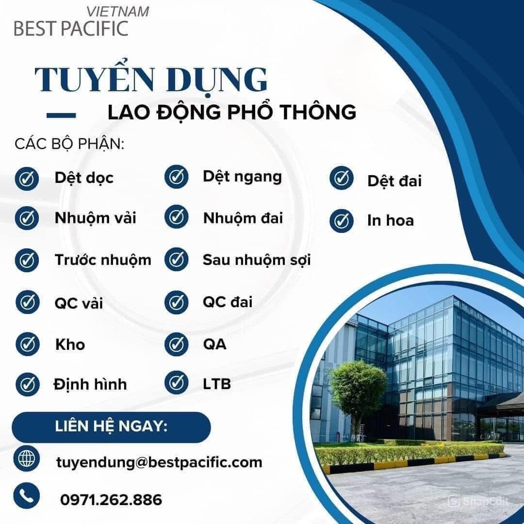 công ty TNHH best pacific việt nam
công ty có 100% vốn nước ngoài.
chuyên sản xuất vải dệt len, dệt kim image
