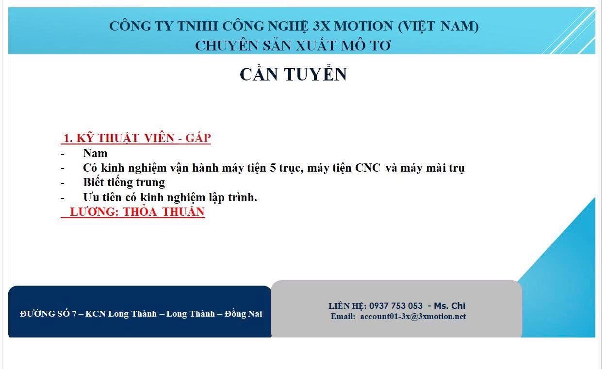 công ty TNHH công nghệ 3x motion việt nam
công ty có 100% vốn nước ngoài. 
chuyên sản xuất motor các loại image