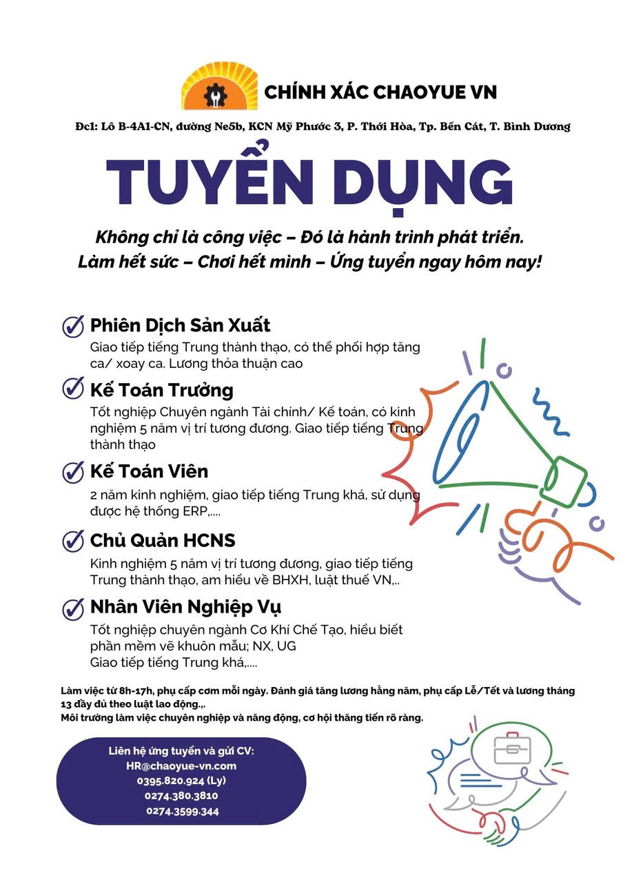 công ty TNHH chao yue việt nam.
công ty có 100% vốn nước ngoài.
Chuyên gia công sản xuất khuôn nhựa. image