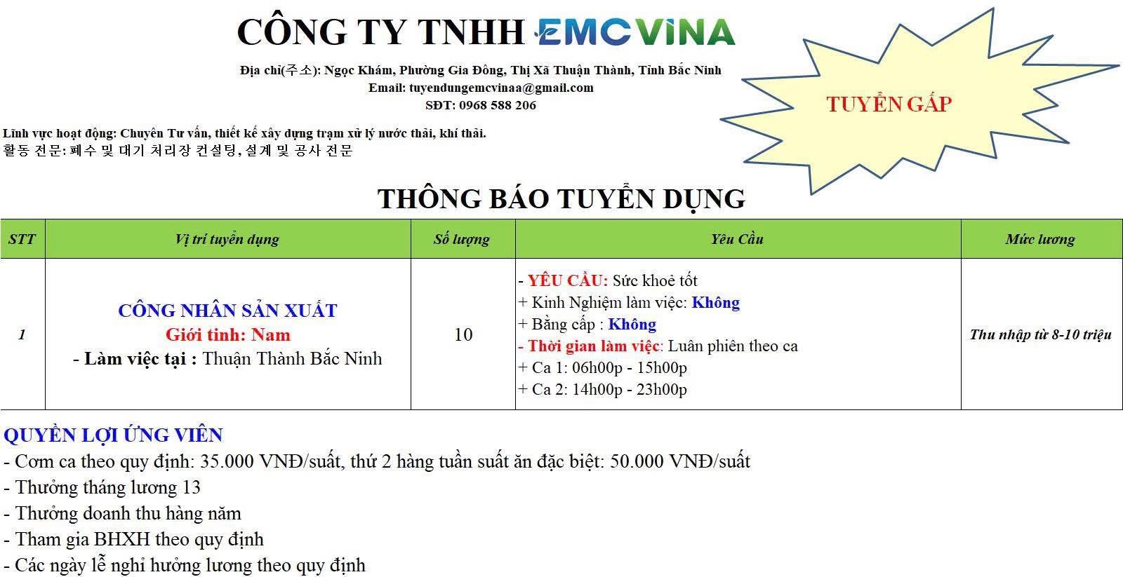 công ty TNHH emc vina
công ty có 100% vốn nước ngoài.
chuyên hoạt động trong lĩnh vực xây dựng, sử lý nước thải, chất thải image
